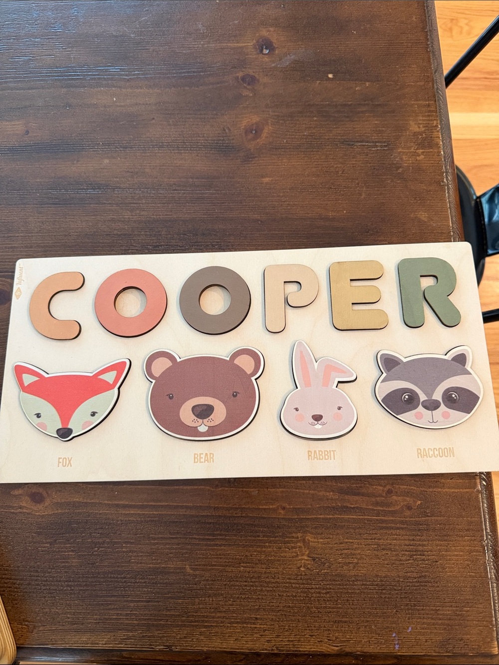 Personalized COOPER Wooden Name Puzzle - Pastel Animal Theme